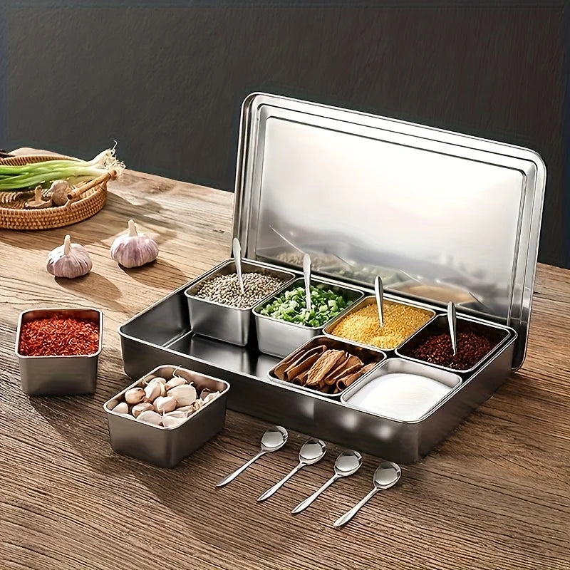 Stainless Steel Garnish Box – 8 Compartments