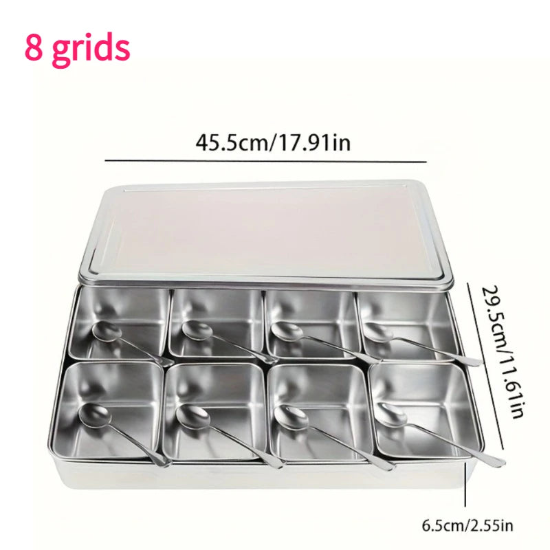 Stainless Steel Garnish Box – 8 Compartments